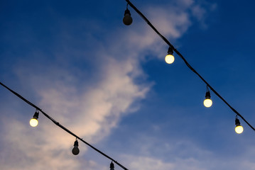 Decorative beautiful vintage lamp bulbs at twilight time.