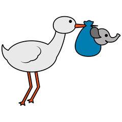 cute stork flying with elephant baby vector illustration design