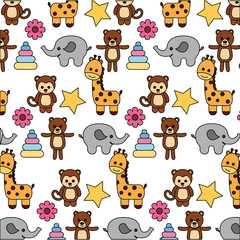 cutes animals wilds and toys for babys pattern vector illustration design