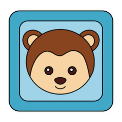 cute monkey face in button character icon illustration design