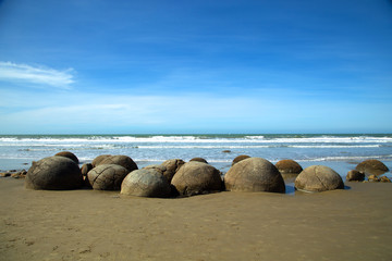 Moeraki boulders beach in New Zealand