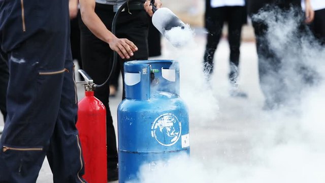 PHUKET, THAILAND - MAY 5 : An unidentified people in the conflagration preventive extinguisher program, safety concept in Phuket on May 5, 2017.