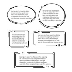 set of quote box bubble speech template with black outline style isolated