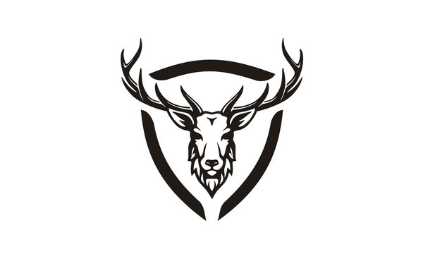 Deer Stag Buck Reindeer Elk Antler Wall and Shield for Protect Hunting logo design inspiration