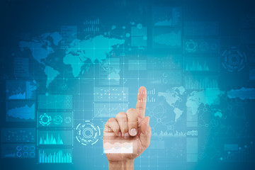 Internet, Business and technology concept. Icons, diagrams and graphs background on virtual screen.