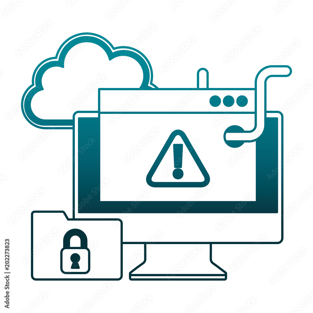 Poster monitor computer with virus icons vector illustration design