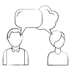 dialog between man and woman with text bubbles vector illustration sketch