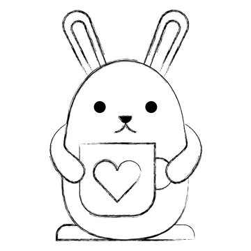 cute kawaii rabbit cartoon holding coffee cup vector illustration sketch