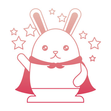 kawaii cute bunny with cape and stars vector illustration degraded color