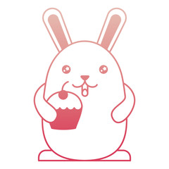 cute kawaii rabbit cartoon holding sweet cupcake vector illustration degraded color