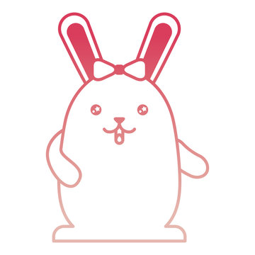 cute kawaii girl rabbit cartoon with bow vector illustration degraded color