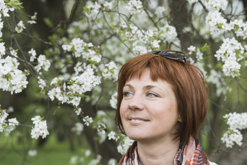 woman in spring blossom