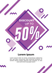 Purple graphic discount flyer template