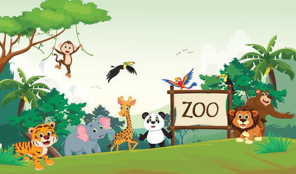 illustration of funny zoo animal cartoon Stock Vector | Adobe Stock