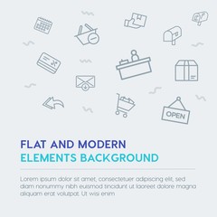 mobile, email, shopping outline vector icons and elements background concept on grey background.Multipurpose use on websites, presentations, brochures and more