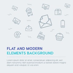 mobile, email, shopping outline vector icons and elements background concept on grey background.Multipurpose use on websites, presentations, brochures and more