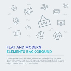 mobile, email, shopping outline vector icons and elements background concept on grey background.Multipurpose use on websites, presentations, brochures and more