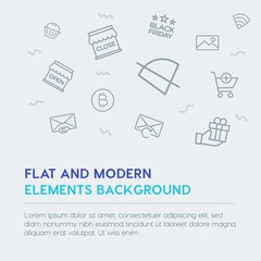 mobile, email, shopping outline vector icons and elements background concept on grey background.Multipurpose use on websites, presentations, brochures and more