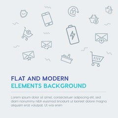 mobile, email, shopping outline vector icons and elements background concept on grey background.Multipurpose use on websites, presentations, brochures and more