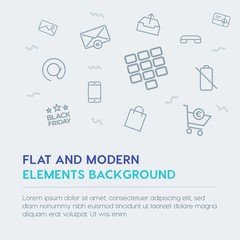 mobile, email, shopping outline vector icons and elements background concept on grey background.Multipurpose use on websites, presentations, brochures and more