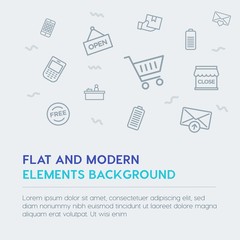 mobile, email, shopping outline vector icons and elements background concept on grey background.Multipurpose use on websites, presentations, brochures and more