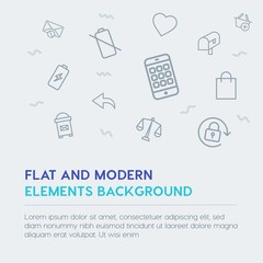 mobile, email, shopping outline vector icons and elements background concept on grey background.Multipurpose use on websites, presentations, brochures and more
