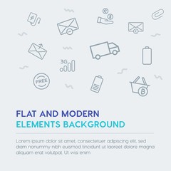 mobile, email, shopping outline vector icons and elements background concept on grey background.Multipurpose use on websites, presentations, brochures and more