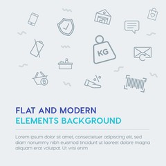 mobile, email, shopping outline vector icons and elements background concept on grey background.Multipurpose use on websites, presentations, brochures and more