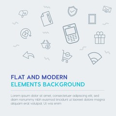 mobile, email, shopping outline vector icons and elements background concept on grey background.Multipurpose use on websites, presentations, brochures and more
