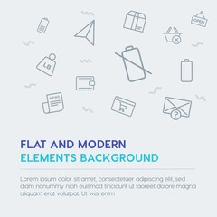 mobile, email, shopping outline vector icons and elements background concept on grey background.Multipurpose use on websites, presentations, brochures and more