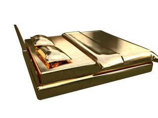 3d rendering of a golden bed isolated on a white background