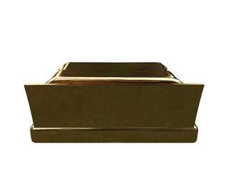 3d rendering of a golden bed isolated on a white background