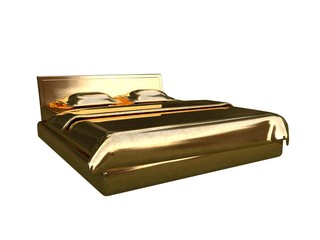 3d rendering of a golden bed isolated on a white background