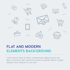 mobile, email, shopping outline vector icons and elements background concept on grey background.Multipurpose use on websites, presentations, brochures and more