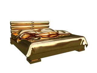 3d rendering of a golden bed isolated on a white background