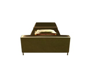 3d rendering of a golden bed isolated on a white background