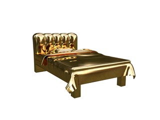 3d rendering of a golden bed isolated on a white background