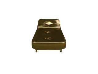 3d rendering of a golden bed isolated on a white background