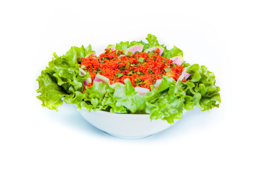 Kisir - Bulgur wheat as a salad prepared with tomato paste, fresh tomatoes, parsley, olive oil.