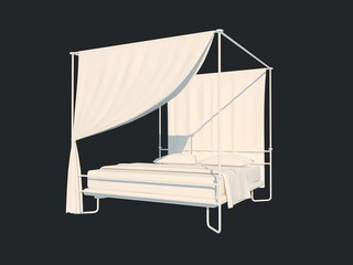 3d rendering of a white bed isolated on a black dark background