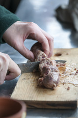Cooked meat on a wooden Board. Selective focus