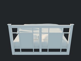 Fototapeta na wymiar 3d rendering of a white bed isolated on a black dark background