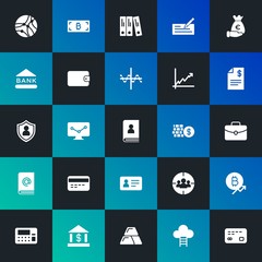 Modern Simple Set of business, money, charts Vector fill Icons. Contains such Icons as investment,  money, debit,  growth,  sky and more on dark and gradient background. Fully Editable. Pixel Perfect.
