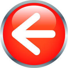Red Colorful Shiny round button with Left arrow mark