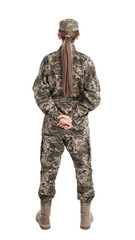Female soldier on white background. Military service