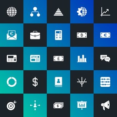 Modern Simple Set of business, money, charts Vector fill Icons. Contains such Icons as  loudspeaker,  structure,  professional and more on dark and gradient background. Fully Editable. Pixel Perfect.