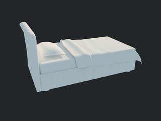 3d rendering of a white bed isolated on a black dark background