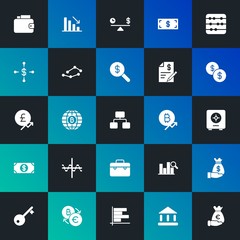 Modern Simple Set of business, money, charts Vector fill Icons. Contains such Icons as  count,  lock,  investor,  people,  full and more on dark and gradient background. Fully Editable. Pixel Perfect.
