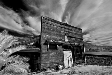 Derelict Building and steaming clouds, Old Alviso, California 