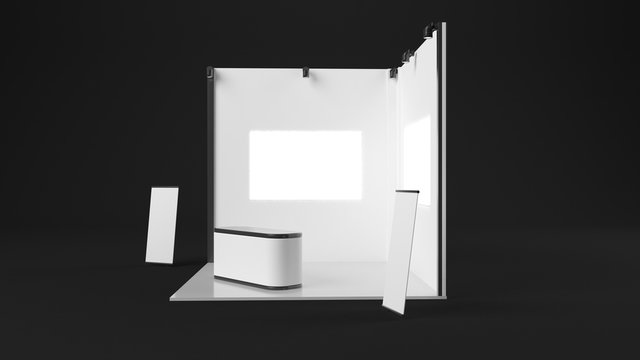 3d rendering of a white exhibition stand with light for different uses